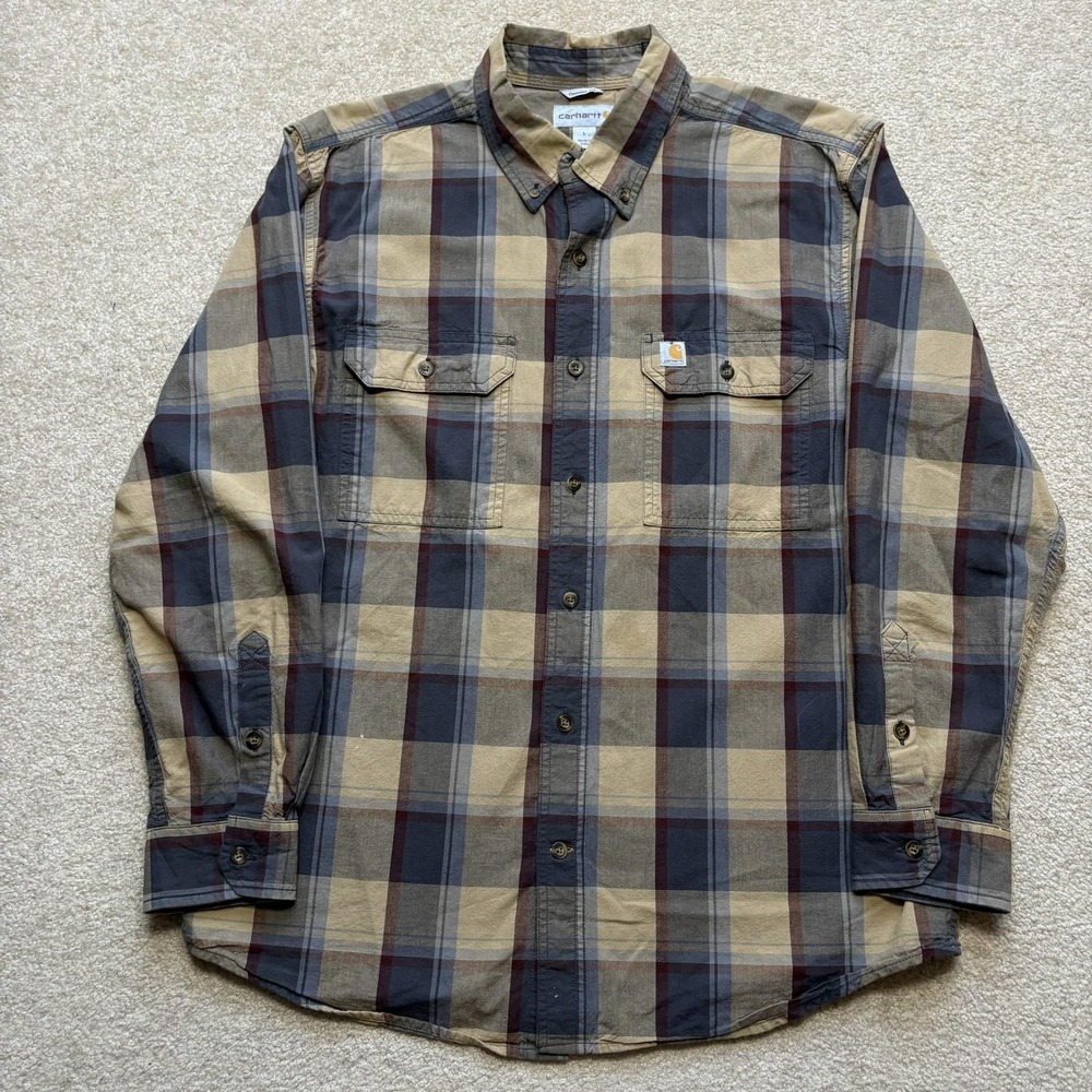 Carhartt Shirt Mens Large Gray Plaid Flannel Button Down Long Sleeve Casual